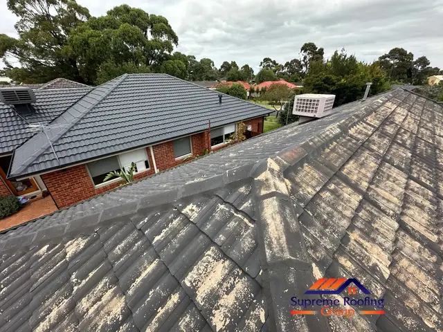 Bentleigh East cement tile roof during restoration preparation