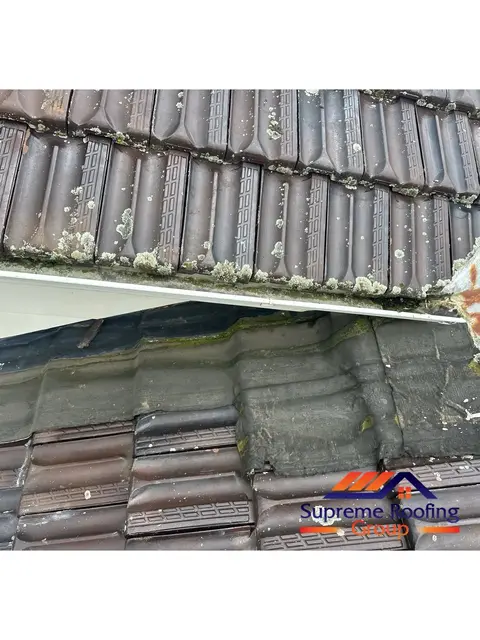 Original apron flashing condition around the terracotta roof dormer in Canterbury