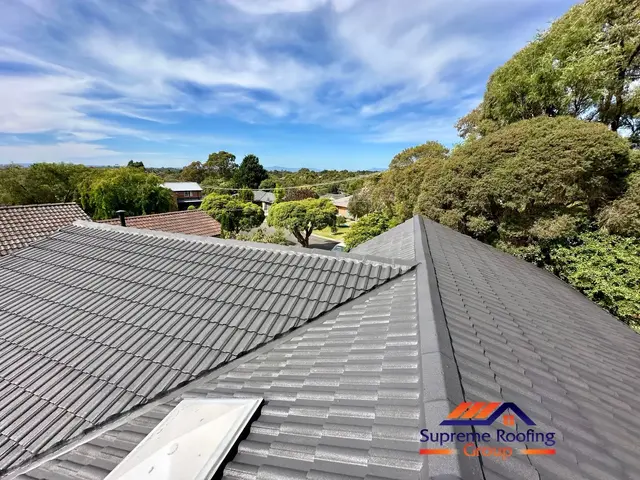 Completed cement tile roof restoration in Woodland Grey at Croydon Hills