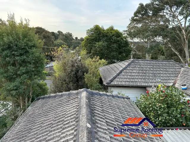 Completed repointed ridge line on a Doncaster cement tile roof