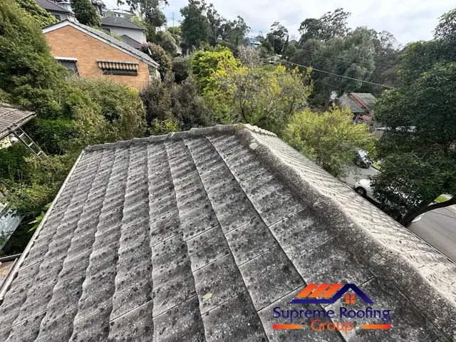 Deteriorated hip pointing before repair on a Doncaster cement tile roof