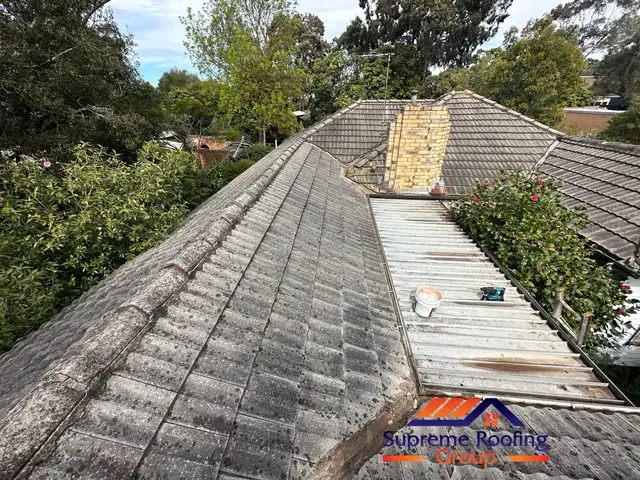 Doncaster cement tile roof before ridge and hip repairs