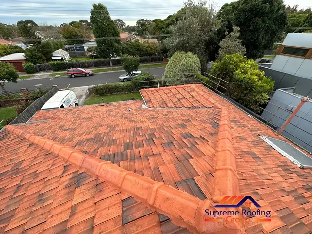 Cleaned terracotta tiles and renewed ridge work in Elsternwick