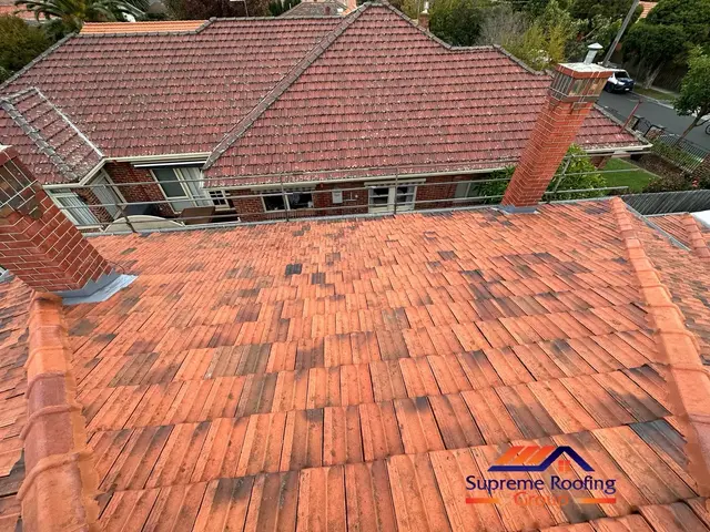 Wide view of the cleaned natural terracotta roof in Elsternwick