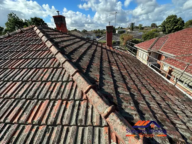 Original ridge and hip condition on an Elsternwick terracotta roof