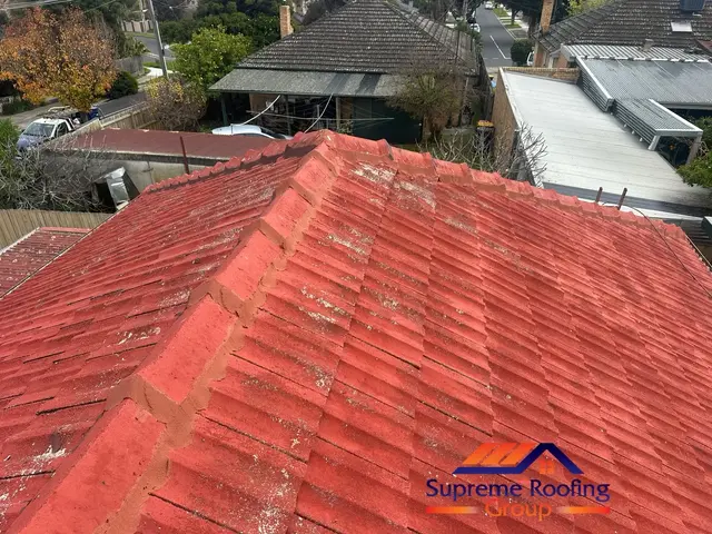 Ridge caps repointed during a Huntingdale roof restoration