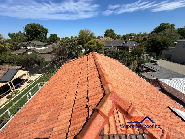 Terracotta roof tiles after lichen cleaning in Mont Albert