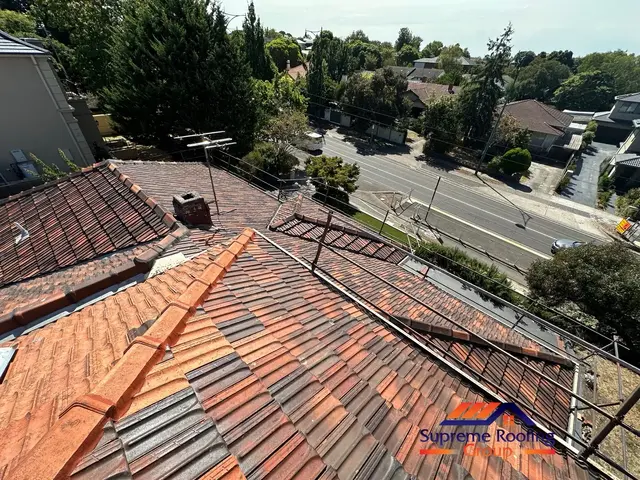 Mont Albert terracotta roof during the cleaning and preparation stage