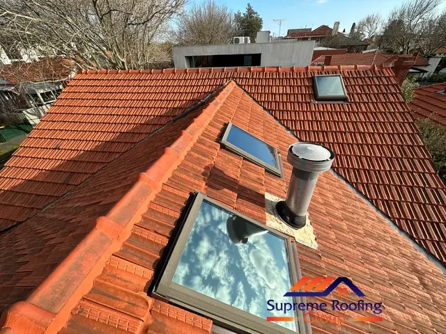 Completed main terracotta roof after cleaning and ridge repairs in St Kilda