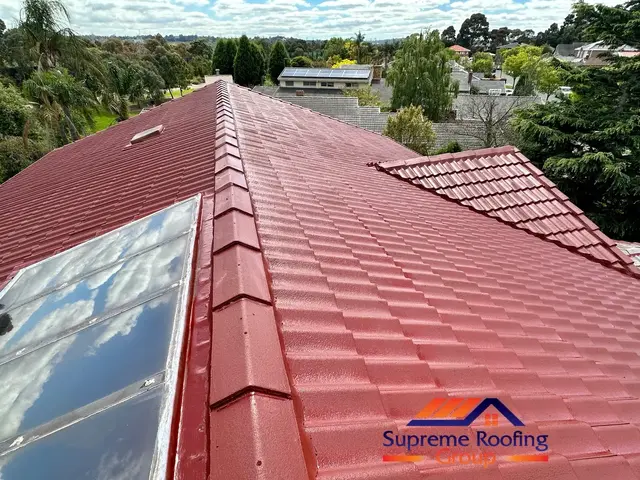Repointed ridge and hip capping finished in Rust in Wantirna South