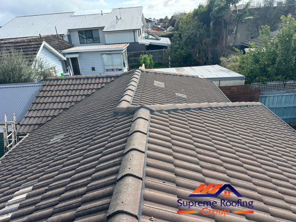 Repointed ridge and hip capping across the repaired Bentleigh East tiled roof