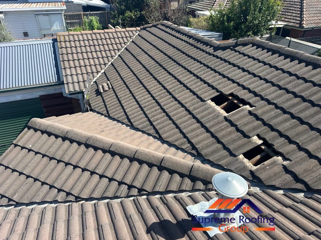 Roof tiles removed during the Bentleigh East roof repair work