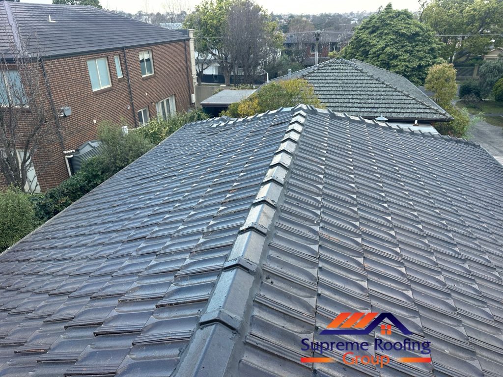Renewed ridge pointing and cleaned tiled roof in Camberwell