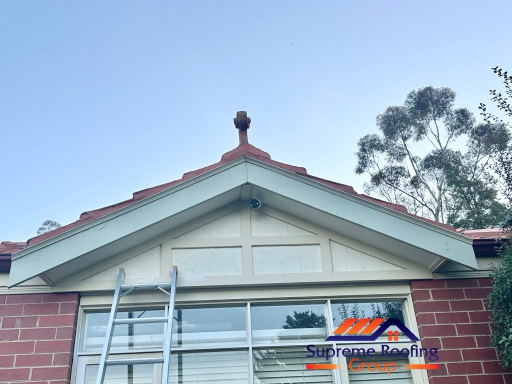 Front view of the completed gable with terracotta-coloured pointing
