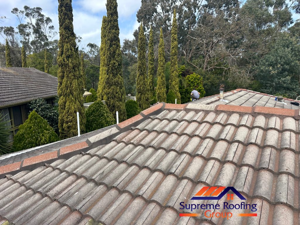 Renewed ridge and hip pointing on the Mount Waverley tiled roof