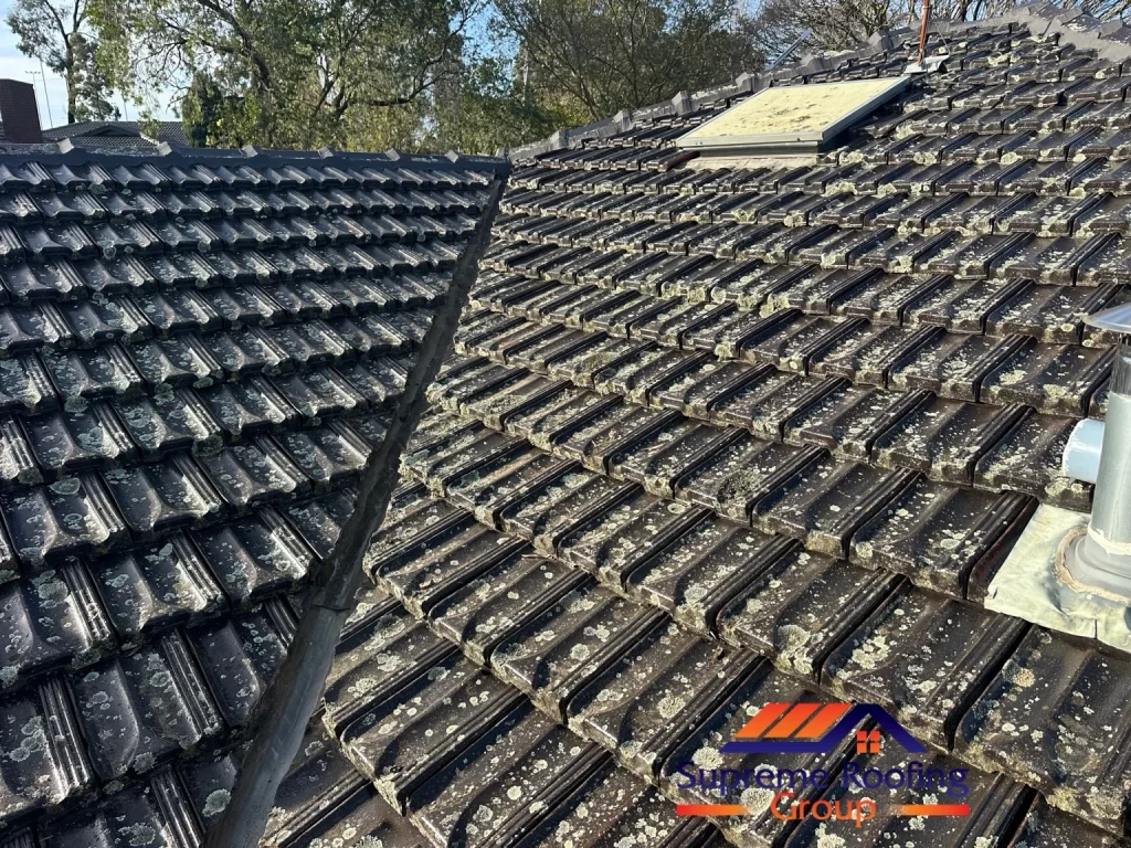 Valley channel with adjacent roof tiles relaid after the Donvale valley repair