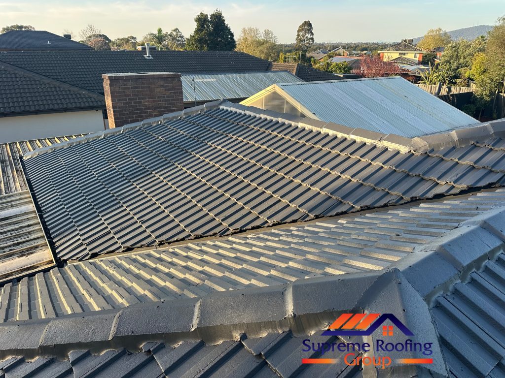 Completed Rowville tiled roof in Monument, showing repointed hips and adjoining valley