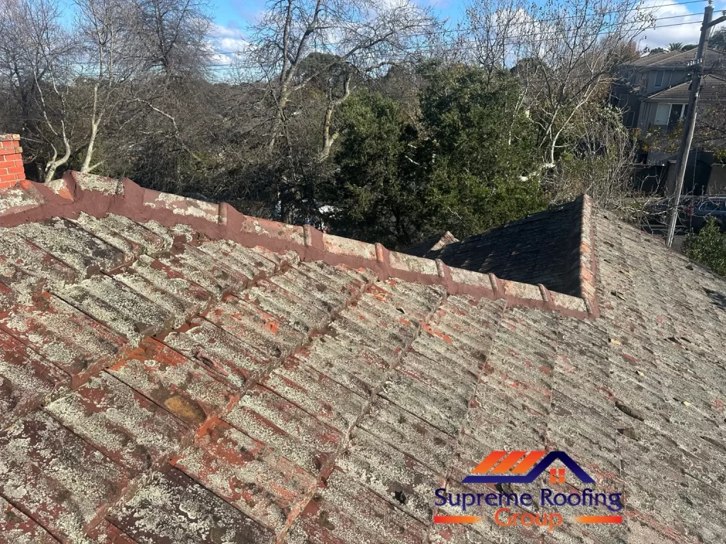 Finished pointing along ridge capping on the Surrey Hills terracotta roof