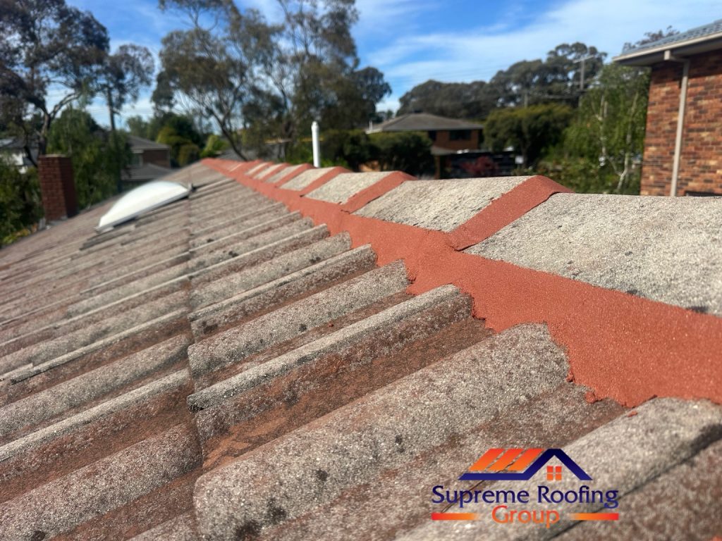 Close-up of newly applied pointing around ridge caps at the Croydon Hills property