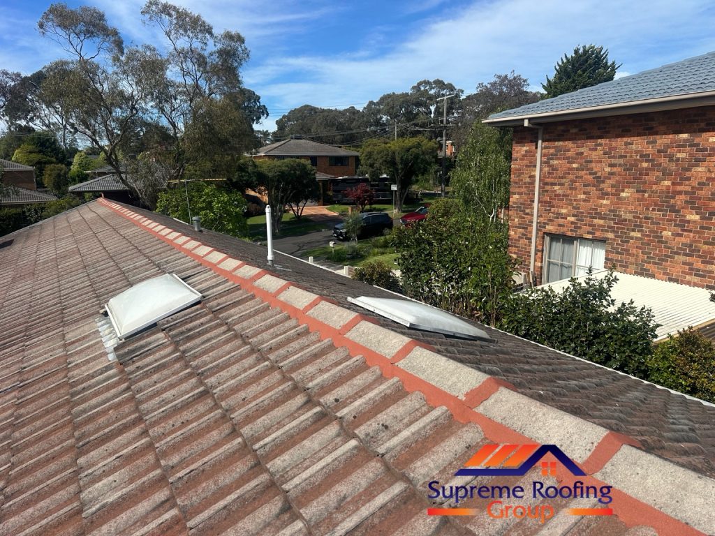 Completed terracotta-coloured ridge pointing on the Croydon Hills tiled roof